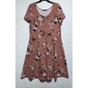Mikarose Floral Fit and Flare Dress XXL Dusty Rose Pink Short Sleeve Modest
